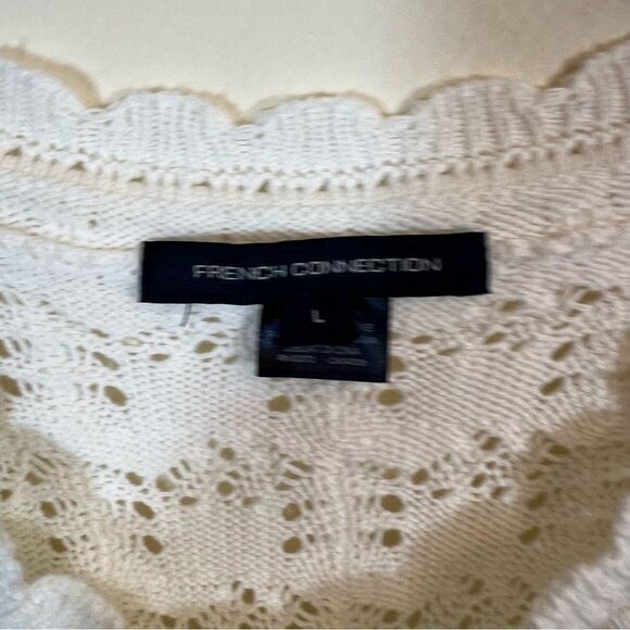 ✨ French Connection Women’s White Open Knit Sweater Top Large - Picture 3 of 11